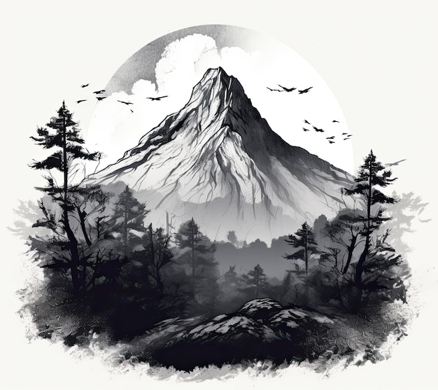 Ilustração de uma ilustração vetorial de paisagem montanhosa