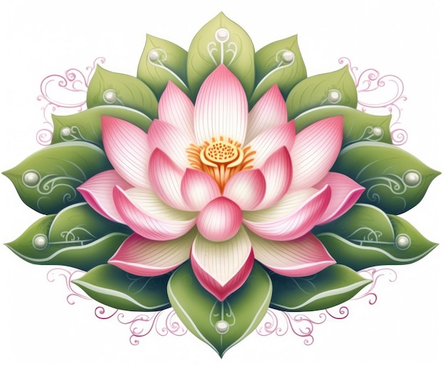 Ilustração de uma imagem de flor de lótus em rosa e verde inspirada em paisagens serenas e pacíficas e meditação Generative AI