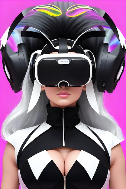 Ilustração de uma linda garota com fones de ouvido e óculos de realidade virtual