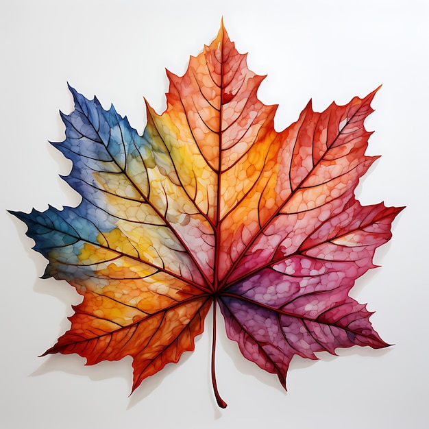 ilustração de uma linda licença de outono colorida com fundo branco brilhante 8k