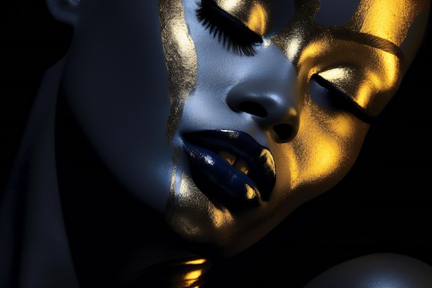 Ilustração de uma linda mulher com maquiagem dourada e fundo preto