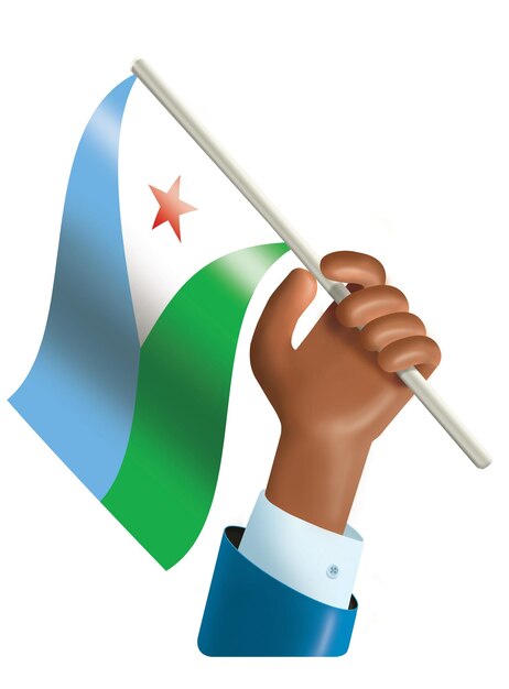 Foto ilustração de uma mão agitando a bandeira de djibouti conceito do dia da independência de djabouti 27 de junho djibouti