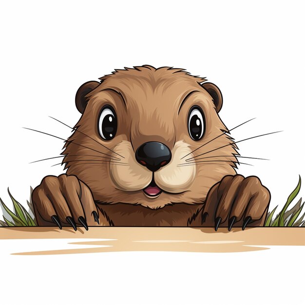 ilustração de uma marmota bonita espreitando sobre uma placa generativa ai
