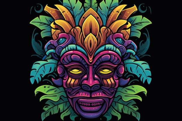 Ilustração de uma máscara Tiki tropical Símbolo de uma tribo selvagem na selva IA generativa