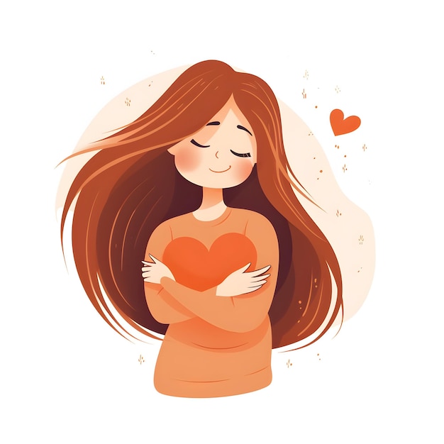 Ilustração de uma menina bonita segurando um coração em suas mãos para o post da mídia social do Dia Nacional do Abraço