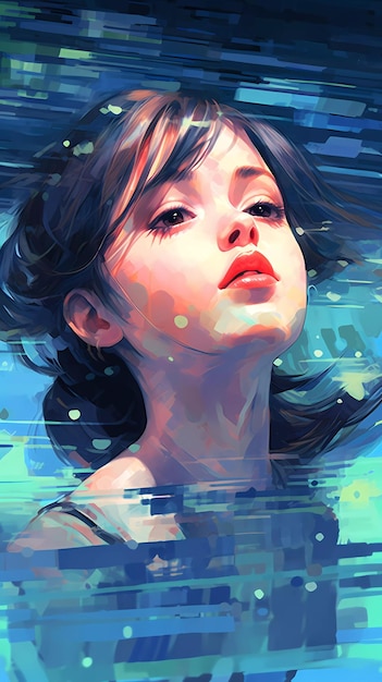 ilustração de uma menina nadando na água