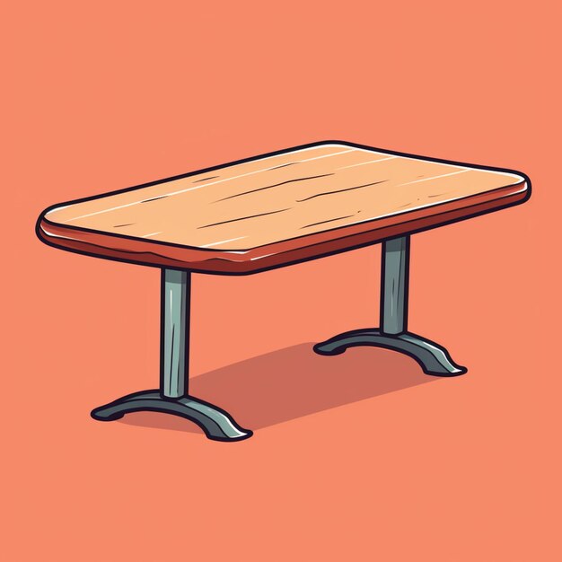 Ilustração de uma mesa com um topo de madeira e pernas de metal