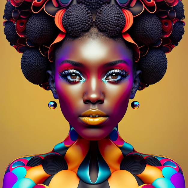 Ilustração de uma modelo negra em alta moda retrô futurista com um toque moderno Generative AixA