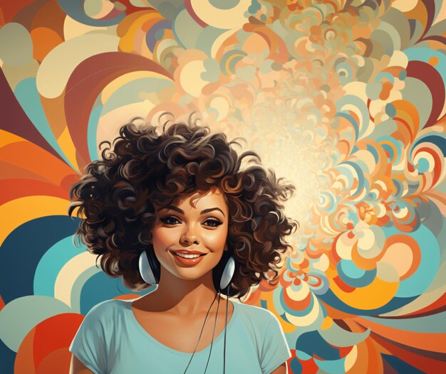 Ilustração de uma mulher afro-americana de cabelos cacheados sorrindo