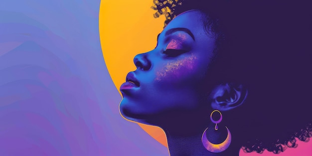 Ilustração de uma mulher afro-americana em cores vibrantes isoladas do fundo