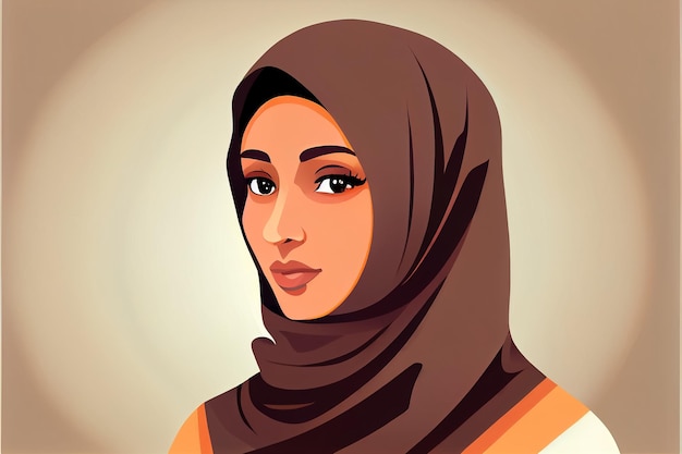 Ilustração de uma mulher árabe usando lenço de cabeça hijab AI