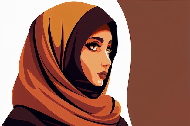 Ilustração de uma mulher árabe usando lenço de cabeça hijab AI