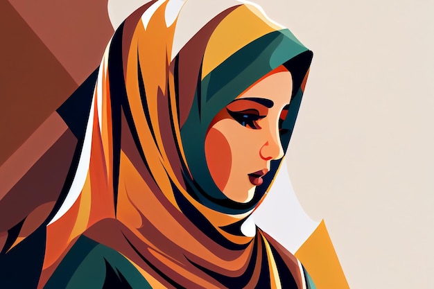 Ilustração de uma mulher árabe usando lenço de cabeça hijab AI