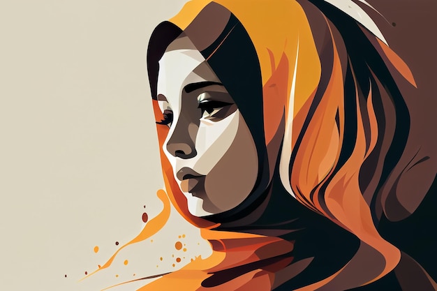 Ilustração de uma mulher árabe usando lenço de cabeça hijab AI