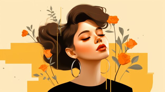 ilustração de uma mulher com flores no cabelo