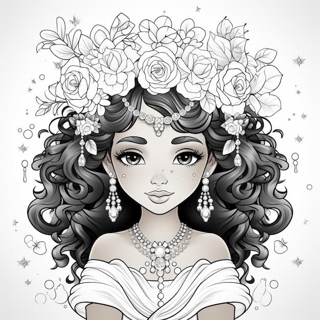 ilustração de uma mulher com uma coroa de flores na cabeça ai generativa