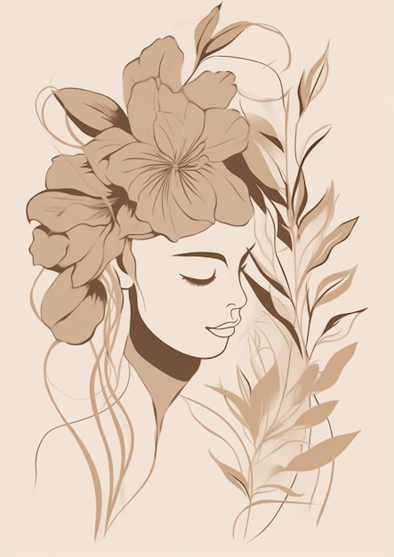 Ilustração de uma mulher com uma flor no cabelo generativo ai