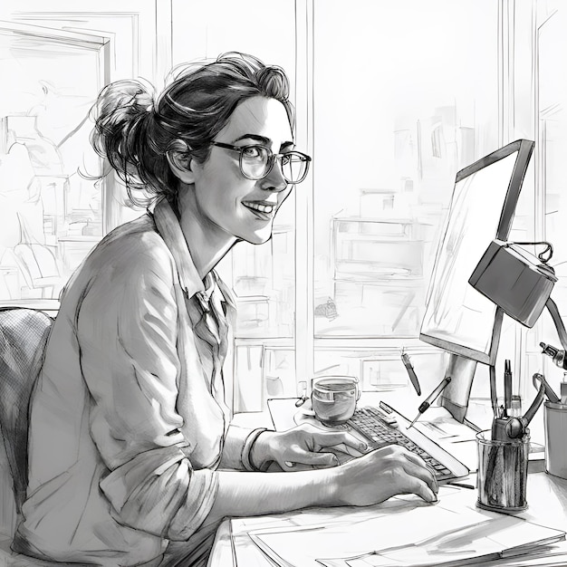 Foto ilustração de uma mulher de negócios trabalhando em uma mesa