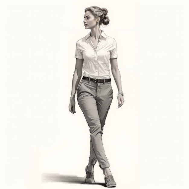 Ilustração de uma mulher elegante caminhando em roupas de trabalho