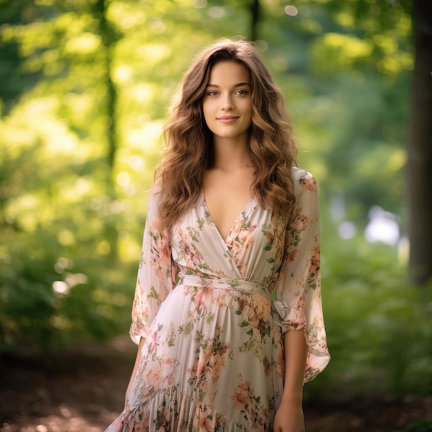 Ilustração de uma mulher elegante posando para uma foto em um parque em chi