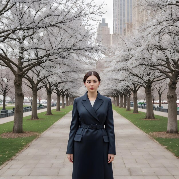 Foto ilustração de uma mulher elegante posando para uma foto em um parque