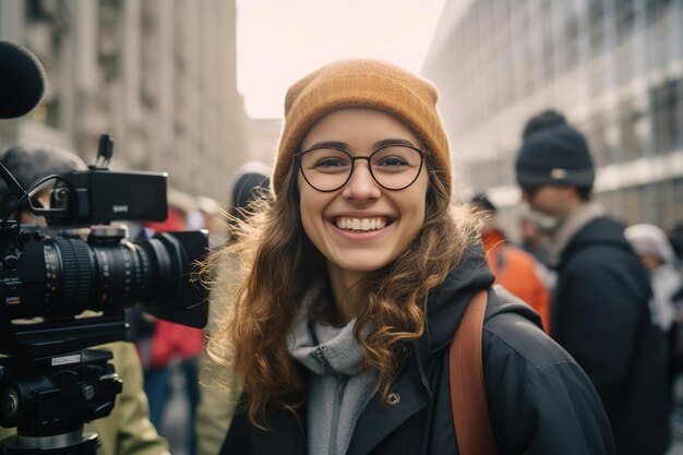 Foto ilustração de uma mulher feliz corpo inteiro realista