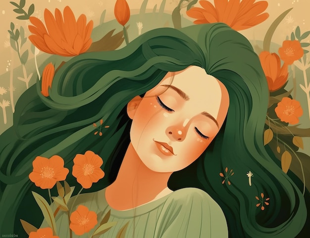 ilustração de uma mulher rodeada de flores