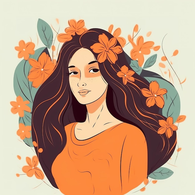 ilustração de uma mulher rodeada de flores