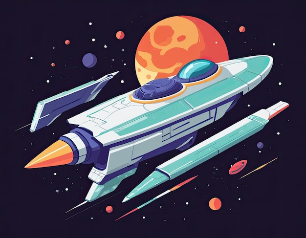 Ilustração de uma nave espacial no espaço em um fundo neutro