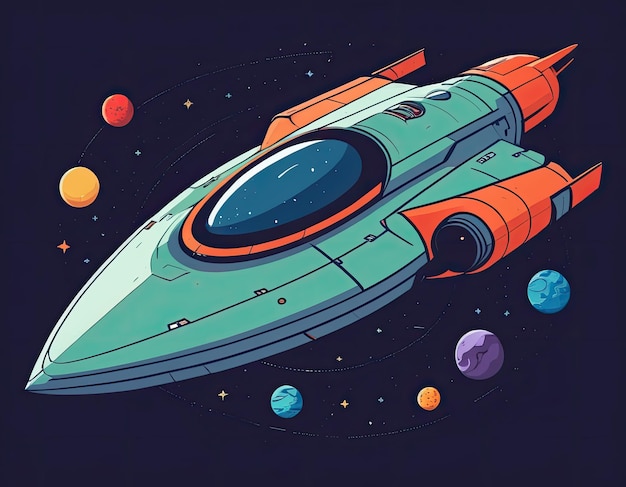 Foto ilustração de uma nave espacial no espaço em um fundo neutro