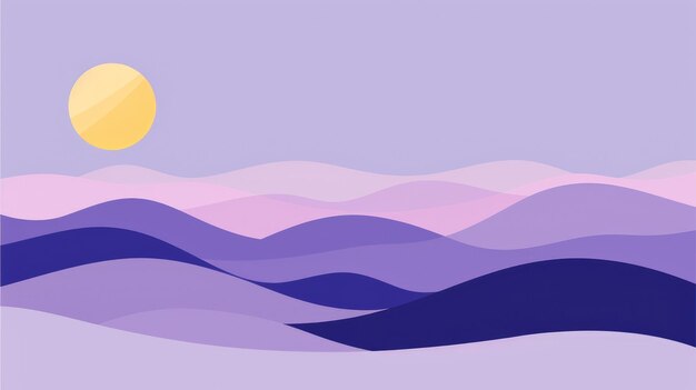 Ilustração de uma paisagem de pôr-do-sol roxo abstrato Céu colorido e atmosfera calma