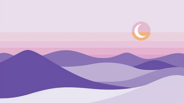 Ilustração de uma paisagem de pôr-do-sol roxo abstrato Céu colorido e cenário pacífico