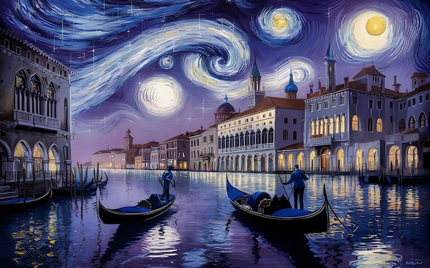 Foto ilustração de uma paisagem de sonho de um canal veneziano