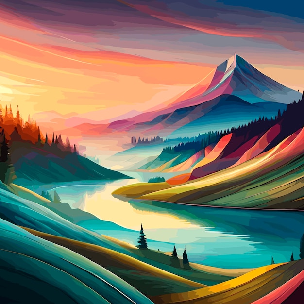 Ilustração de uma paisagem montanhosa abstrata