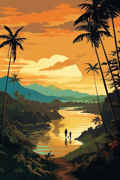 ilustração de uma paisagem natural na Costa Rica