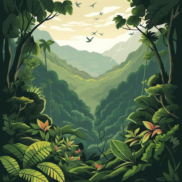 ilustração de uma paisagem natural na Costa Rica