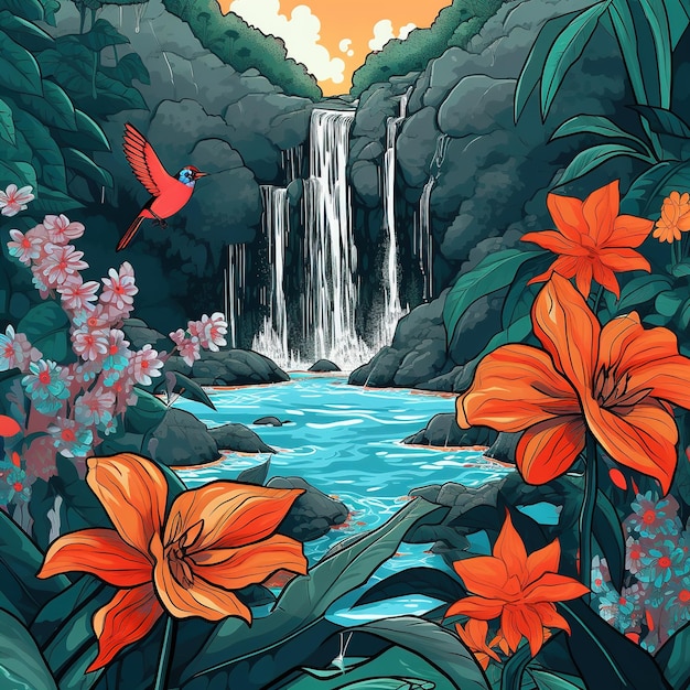 ilustração de uma paisagem natural na Costa Rica