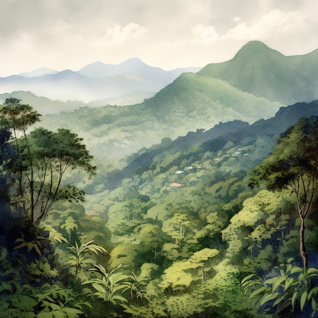 ilustração de uma paisagem natural na Costa Rica