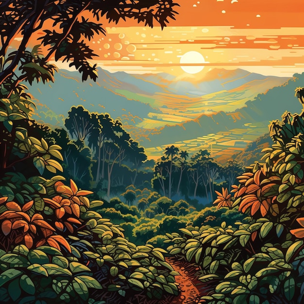 ilustração de uma paisagem natural na Costa Rica