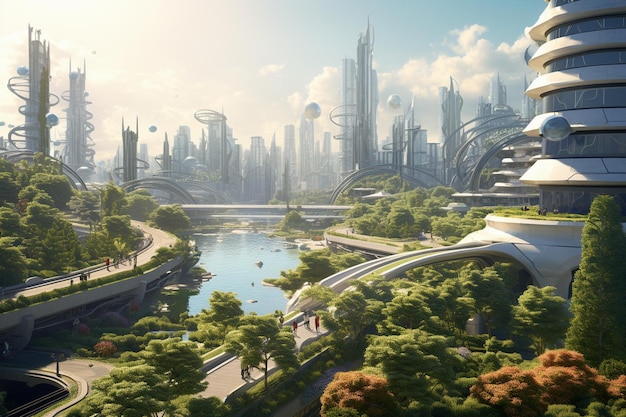 Ilustração de uma paisagem urbana futurista
