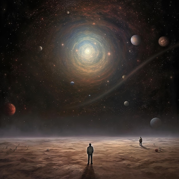 Foto ilustração de uma pessoa olhando para o universo