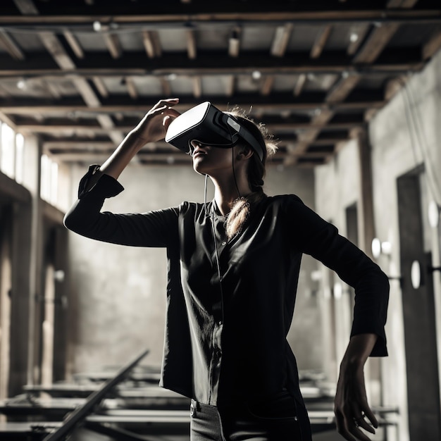 Foto ilustração de uma pessoa usando um headset vr de realidade virtual criado como uma obra de arte generativa usando ia