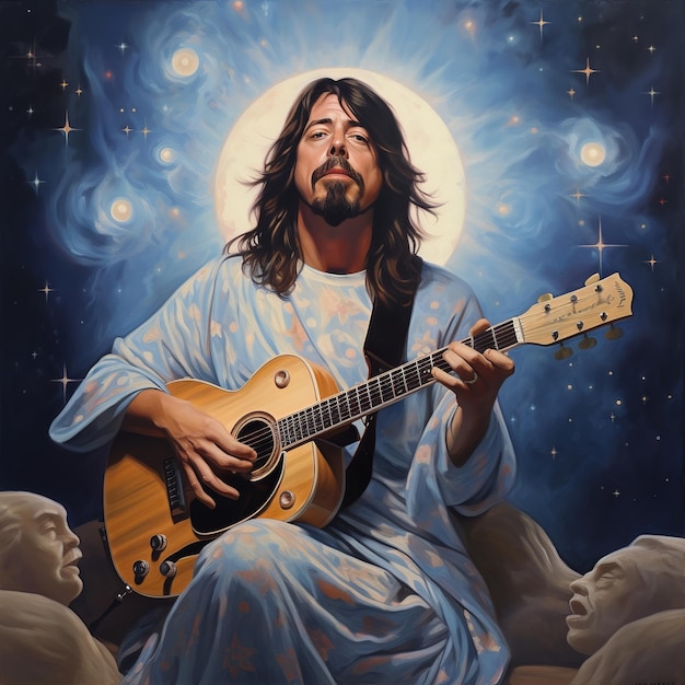 ilustração de uma pintura antiga de Dave Grohl como um ícone religioso