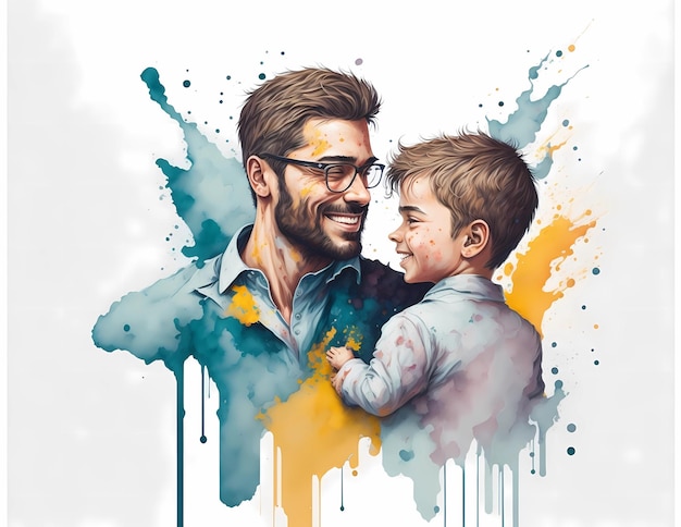 Ilustração de uma pintura em aquarela de um pai e seu filho Cartão de dia dos pais