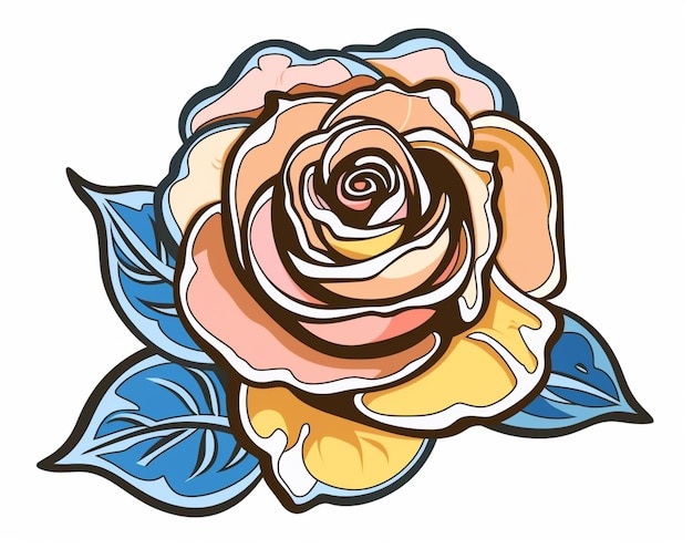 Ilustração de uma rosa com folhas e uma flor no centro