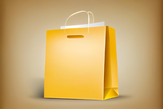 Ilustração de uma sacola de compras de papel amarelo em um fundo marrom Generative AI