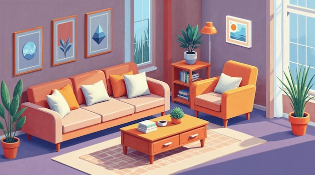 Ilustração de uma sala de estar aconchegante