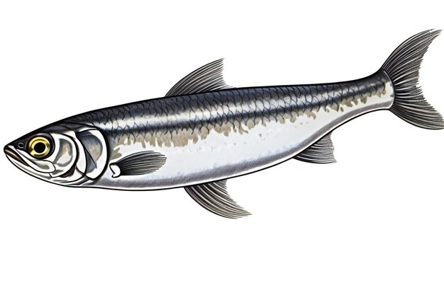 Foto ilustração de uma sardinha isolada sobre um fundo branco