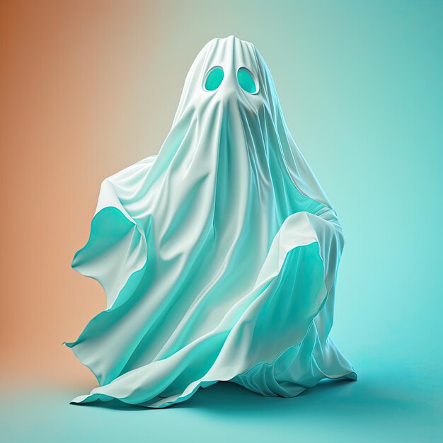 Ilustração de uma silhueta de fantasma fantasma isolada em fundo azul Monstro assustador de Halloween voando na noite Generative AI