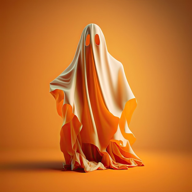 Ilustração de uma silhueta fantasma fantasma isolada em fundo laranja Monstro assustador de Halloween voando na noite Generative AI